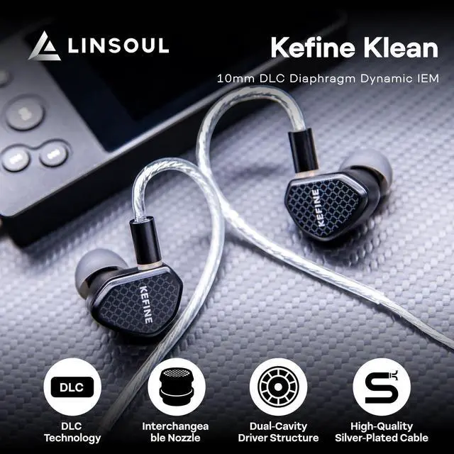 Alt view image 2 of 5 - Linsoul Kefine Klean in Ear Monitor,10mm DLC Diaphragm Dynamic Driver HiFi Earphones,Wired Gaming Earbuds,Replaceable Nozzles,Detachable Silver-Plated Cable for Audiophile (with Mic Type-C, Black)