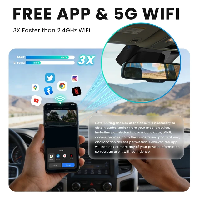 Alt view image 5 of 5 - QHI S87D OEM Dash Cam for RAM 1500 2019-2024,4K+1080P Dual 128GB GPS CPL