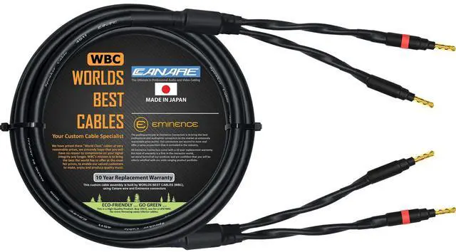 Main image of WORLDS BEST CABLES 4 Foot - Canare 4S11 Audiophile Grade - HiFi Star-Quad Single Speaker Cable for Center Channel with Eminence Gold Banana Connectors