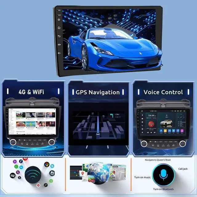 Alt view image 3 of 5 - Android 14.0 Car Radio for Honda Accord 7th 2003-2007, 10.1" QLED Touchscreen Car Stereo with CarPlay Android Auto, Octa-Core 4GB RAM+64GB ROM Support SWC,GPS Navi,WiFi/4G,AM/FM/RDS,Bluetooth