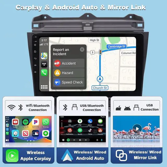 Alt view image 2 of 5 - Android 14.0 Car Radio for Honda Accord 7th 2003-2007, 10.1" QLED Touchscreen Car Stereo with CarPlay Android Auto, Octa-Core 4GB RAM+64GB ROM Support SWC,GPS Navi,WiFi/4G,AM/FM/RDS,Bluetooth