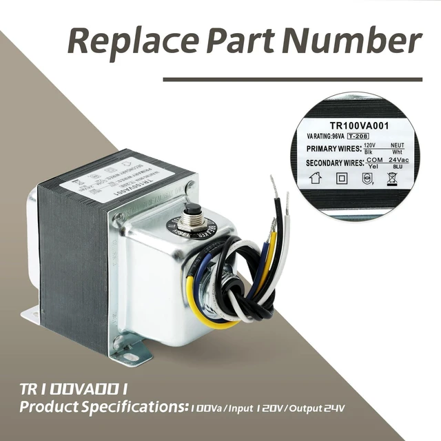 Alt view image 3 of 5 - YIYANTO TR100VA001 120V to 24V Step Down Transformer Replacement for HVAC Systems for Industrial Equipment, 100 Va Transformer with Circuit Breaker Foot and Single Threaded Hub Installation