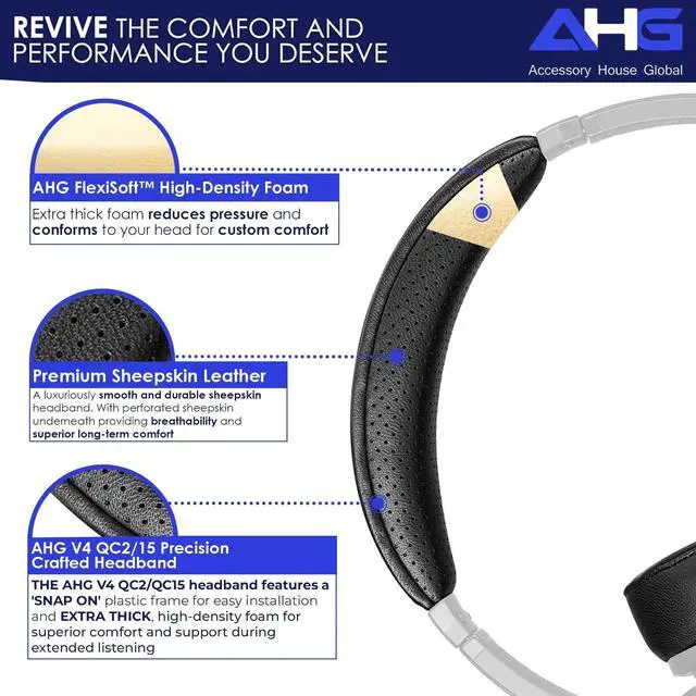 Alt view image 2 of 5 - AHG Accessory House Global V4 QC15 Replacement Sheepskin Leather Headband Pad Kit Cushion. Compatible with Bose QuietComfort 15 (QC15) and QuietComfort 2(QC2) Headphones. Easy DIY Fit ^^ Great Comf