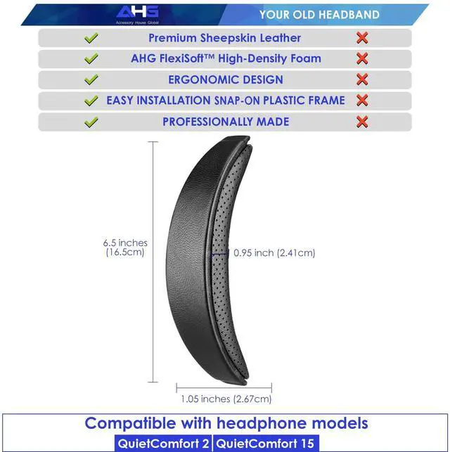 Alt view image 3 of 5 - AHG Accessory House Global V4 QC15 Replacement Sheepskin Leather Headband Pad Kit Cushion. Compatible with Bose QuietComfort 15 (QC15) and QuietComfort 2(QC2) Headphones. Easy DIY Fit ^^ Great Comf