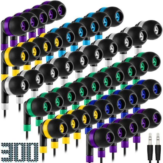 Main image of Kigeli 300 Packs Bulk Earbuds Headphones Wired Earphones for Classroom Kids Colorful in Ear Students Ear Buds with 3.5mm Jack for Laptop School Library Supplies, No Microphone (Interlaced Black)