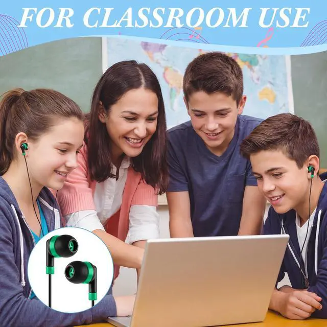 Alt view image 5 of 5 - Kigeli 300 Packs Bulk Earbuds Headphones Wired Earphones for Classroom Kids Colorful in Ear Students Ear Buds with 3.5mm Jack for Laptop School Library Supplies, No Microphone (Interlaced Black)