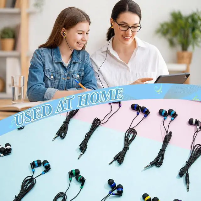Alt view image 4 of 5 - Kigeli 300 Packs Bulk Earbuds Headphones Wired Earphones for Classroom Kids Colorful in Ear Students Ear Buds with 3.5mm Jack for Laptop School Library Supplies, No Microphone (Interlaced Black)