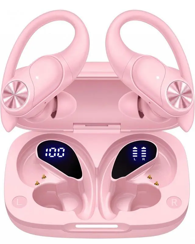 Main image of PocBuds Bluetooth Headphones Wireless Earbuds 80hrs Playtime Wireless Charging Case Digital Display Sports Ear Buds with Earhook Deep Bass IPX7 Waterproof Over-Ear Earphones for TV Phone