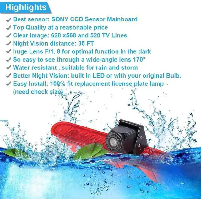 Alt view image 5 of 5 - HD Brake Light Rear View Reversing Camera with Angle Adjustable Compatible with Toyota Proace/Citroen Berlingo B9/Opel Combo/Limousine/Peugeot Partner Tepee/Rifter (Reversing Camera)
