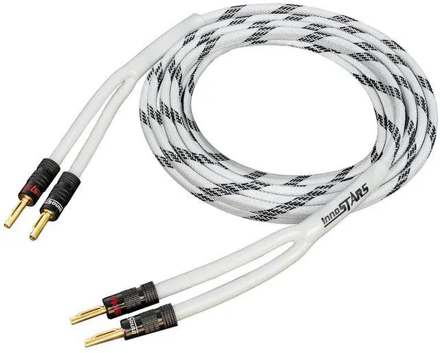 Main image of InnoStars 14 AWG Speaker Cable Wire with Banana Plugs (35 Feet - 10.7 Meter) - 99.99% OFC Copper, Gold Plated Tips, in-Wall CL2 Rated - White, 35 Ft