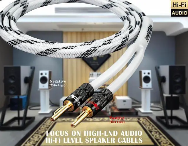 Alt view image 5 of 5 - InnoStars 14 AWG Speaker Cable Wire with Banana Plugs (35 Feet - 10.7 Meter) - 99.99% OFC Copper, Gold Plated Tips, in-Wall CL2 Rated - White, 35 Ft