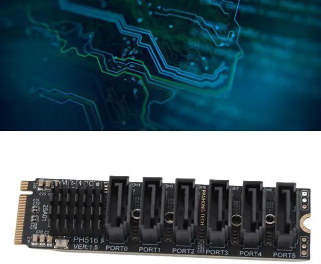 Alt view image 3 of 5 - SUNGOOYUE M.2 to SATA3.0 Adapter Card, 6Gbps High Speed ASM1166 M.2 PCIE to SATA Expansion Card with Smart Indicator for OS X, for for Linux