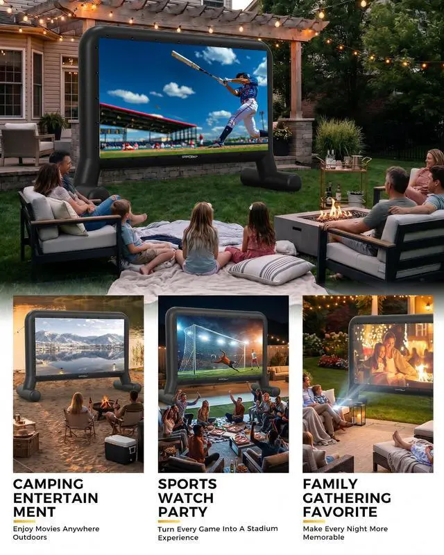 Alt view image 5 of 5 - SPORTSWIN 14 FT Inflatable Outdoor Movie Screen, Blow Up Projector Screen Outdoor with Air Blower, Movie Screens for Backyard with One Piece Design, Front & Rear Projection, Easy Set Up