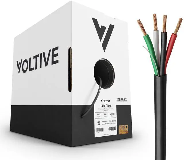 Main image of Voltive 14/4 Speaker Wire, Riser CL3R, Black, 500ft - 14AWG, 4 Conductors, Stranded Oxygen-Free Copper, UL Listed - V-1270-1