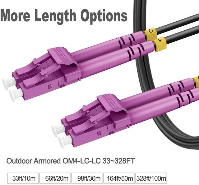 Alt view image 4 of 5 - RamboCables 30ft/10m OM4 LC to LC Fiber Patch Cable Outdoor Armored, Fiber Optic Cable Multimode, 10/40GB Fiber Optic Cable, Duplex 50/125um LSZH Black