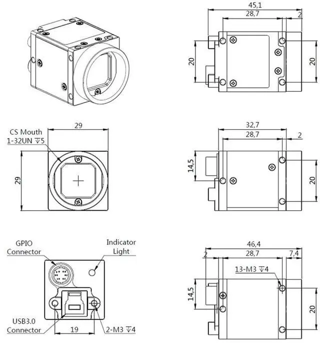 Alt view image 5 of 5 - HTENG VISHI High Speed USB3.0 Monochrome 6.3MP 1/1.8" Industrial Camera Machine Vision Rolling Shutter C-Mouth SDK Camera 308X2064 60FPS Indoor
