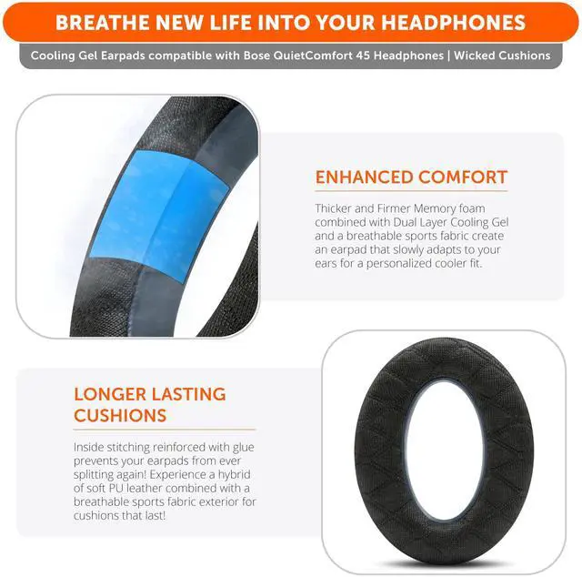 Alt view image 4 of 5 - WC Freeze V2 QC45 Cooling Gel Earpads Compatible with Bose QuietComfort 45, QuietComfort SE & QC Wireless (2023) by Wicked Cushions ^^ Freeze V2 Cooling Fabric, Extreme Comfort ^^ Midnight
