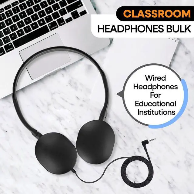 Alt view image 2 of 5 - Wensdo 50 Pack Bulk Classroom Headphones for Students Kids School, Wholesale Durable Earphones Class Set with 3.5mm Jack for Chromebook Laptop PC Computer (HY104,Black)