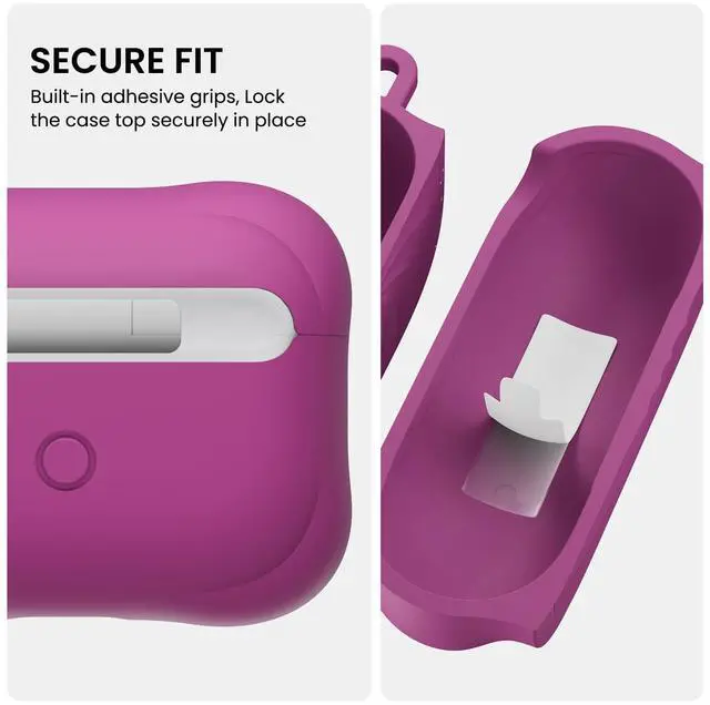 Alt view image 4 of 5 - ORNARTO Vortuxe for AirPods Pro 2 Case - 2X MIL-STD Drop Protection, Liquid Silicone Shockproof Cover with Carabiner, Sleek Aesthetic Case for AirPods Pro 2nd / 1st Generation-Fuch