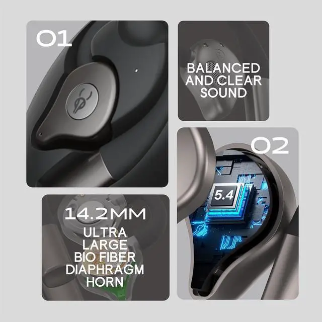 Alt view image 4 of 5 - ICESOMNUS Sabbat Q12 Jurassic-Themed Open-Ear Bluetooth 5.4 Headphones, Ear-Hook Wireless Earbuds, Non-in-Ear Sport Running Earphones, High-Fidelity Sound, Noise Cancelling, 2026 (Sprouting Gre