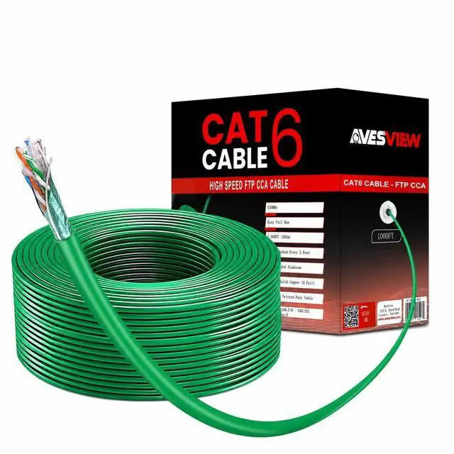 Main image of AvesView CAT6 Indoor 1000ft Shielded Ethernet Cable Easy Pull Box 10Gbps Cat 6 High-Speed Internet Cable Foiled Twisted Pair (FTP) Copper Clad Aluminum (CCA) 23AWG 550MHz Green