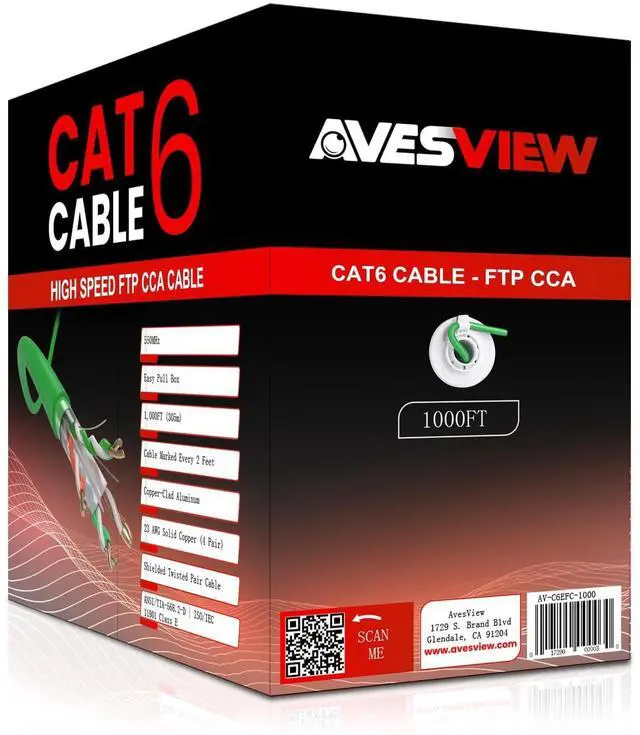 Alt view image 2 of 5 - AvesView CAT6 Indoor 1000ft Shielded Ethernet Cable Easy Pull Box 10Gbps Cat 6 High-Speed Internet Cable Foiled Twisted Pair (FTP) Copper Clad Aluminum (CCA) 23AWG 550MHz Green