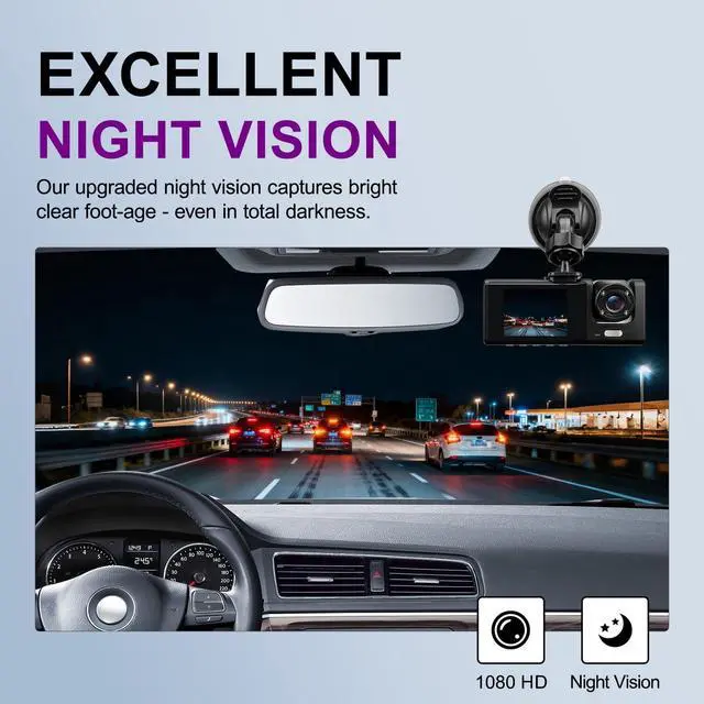 Alt view image 4 of 5 - CTRYUN 1080P 3 Channel Dash Cam Front and Rear Cabin Recording, 2.0" IPS Screen Camara para Carro, G-Sensor, Night Vision Loop Recording, Motion Detection, Heatproof (C309)