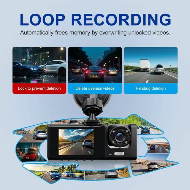 Alt view image 5 of 5 - CTRYUN 1080P 3 Channel Dash Cam Front and Rear Cabin Recording, 2.0" IPS Screen Camara para Carro, G-Sensor, Night Vision Loop Recording, Motion Detection, Heatproof (C309)