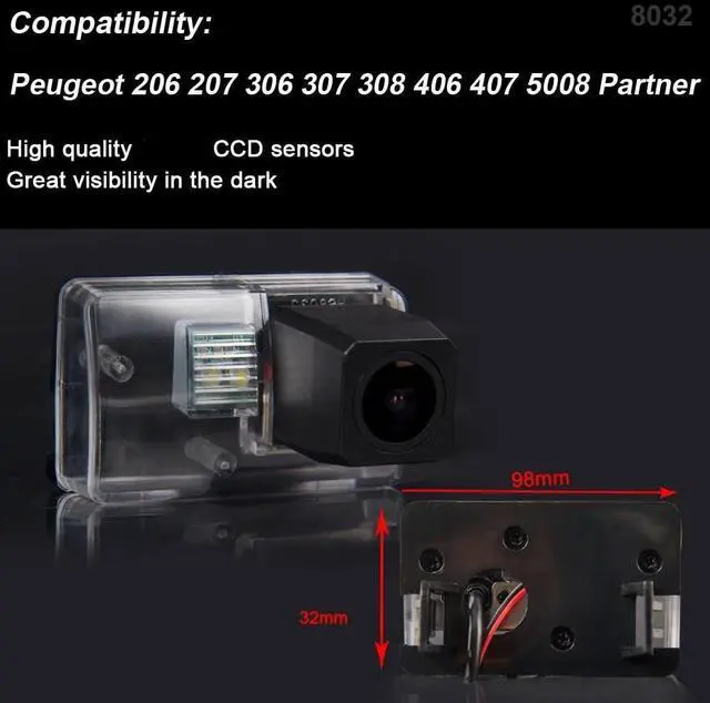 Alt view image 2 of 5 - Car License Plate Backup Camera, 170 Viewing Angle Waterproof Rear View for Peugeot 206/207 /306/307 /308/406/ 407/5008 SM Sedan
