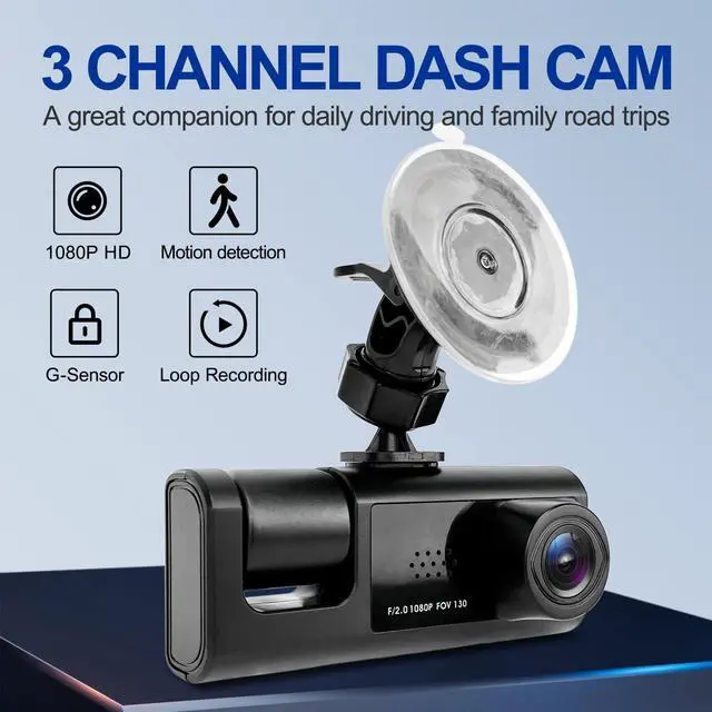 Alt view image 2 of 5 - CTRYUN 1080P 3 Channel Dash Cam Front and Rear Cabin Recording, 2.0" IPS Screen Camara para Carro, G-Sensor, Night Vision Loop Recording, Motion Detection, Heatproof (C309)