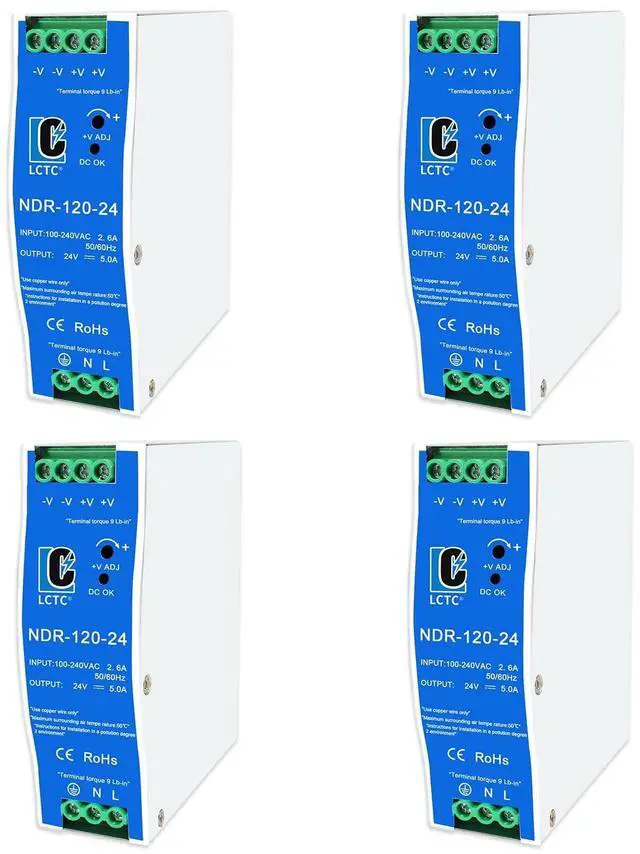 Main image of 24Vdc Power Supply NDR 120W;Dual Output (Input:100-240VAC,Output:24VDC,50/60HZ) Power Supply Switch Switching Converter DC (24V 5A)(4pcs)