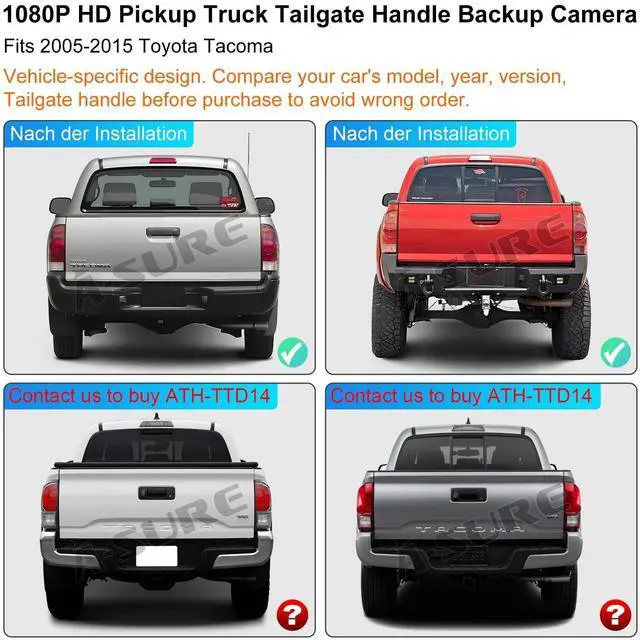 Alt view image 2 of 5 - ASURE Tailgate Handle Backup Camera for Toyota Tacoma 2005-2015 - 1080P HD Rear View Camera, 170 Wide Angle, Starlight Night Vision, IP68 Waterproof, OEM Replacement Tailgate Camera, RCA Compatible