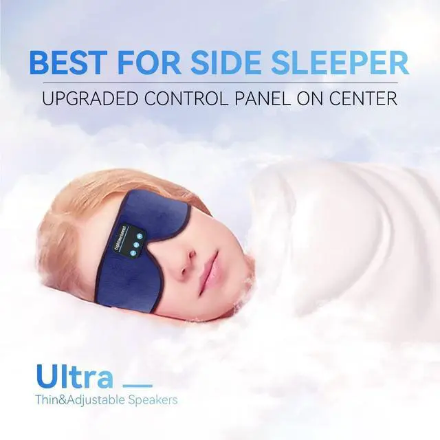 Alt view image 4 of 5 - Sleep Headphones, 3D Bluetooth Sleep Mask, LIGHTIMETUNNEL Washable Sleeping Headphones with Ultra Thin Stereo Speakers Microphone Hands Free for Insomnia Travel Blue Color