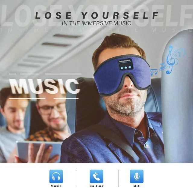 Alt view image 3 of 5 - Sleep Headphones, 3D Bluetooth Sleep Mask, LIGHTIMETUNNEL Washable Sleeping Headphones with Ultra Thin Stereo Speakers Microphone Hands Free for Insomnia Travel Blue Color
