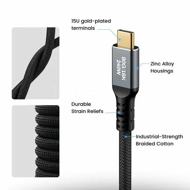 Alt view image 3 of 5 - DRRI 16K 8K 60Hz 4K 240Hz 240W 80Gbps USB C to USB C PD Fast Charging Data Cable for iPhone 17 16 15 Pro Max,Samsung Galaxys,Android/MacBook, laptops