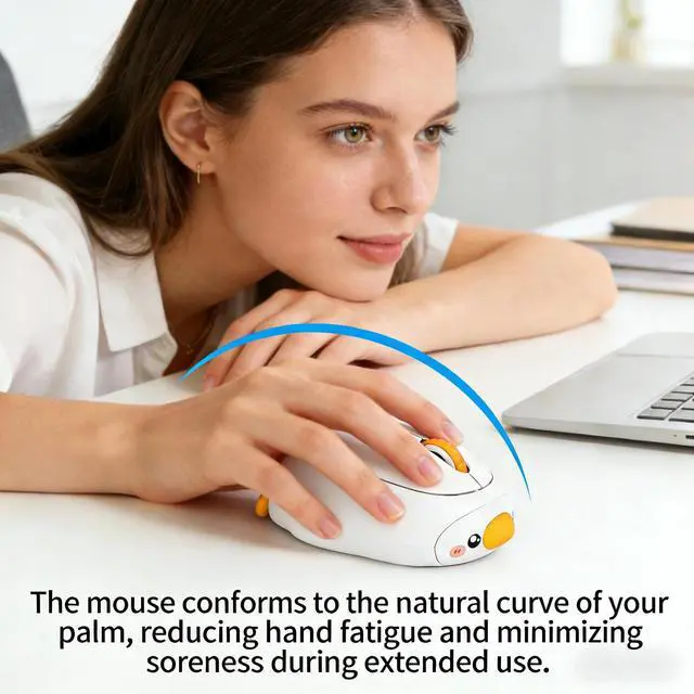 Alt view image 2 of 5 - Justdfine Cute White Duck Wireless Mouse, Bluetooth 2.4G Dual Mode, Rechargeable Silent Mouse, Connect 3 Devices, High Precision Animal Design, Compatible with Laptop PC iOS Android Windows