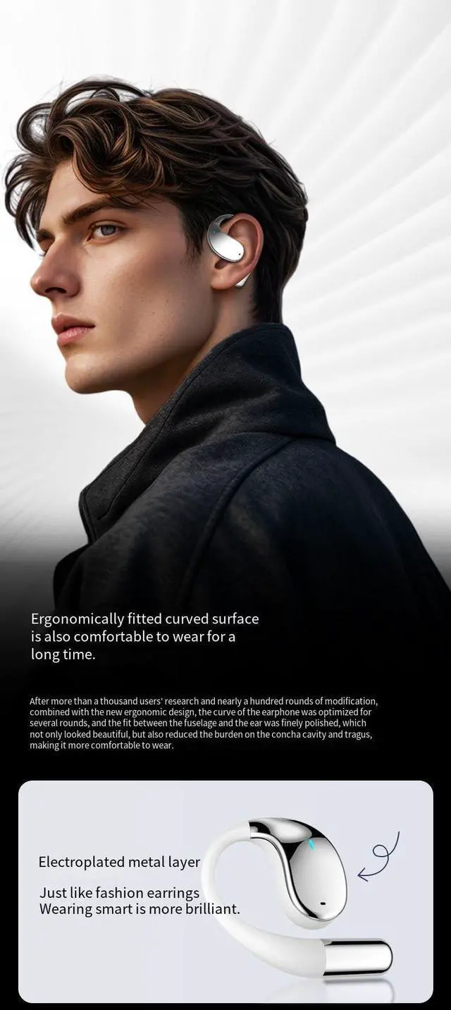 Alt view image 2 of 5 - Open Ear Headphones with AI Smart Translation Bluetooth 5.4 Headset Wireless Sports Earbuds,ENC Call Noise Cancellation,HIFI Stereo,8H Playtime IPX5 Waterproof Earphone for Sports,Driving,Black
