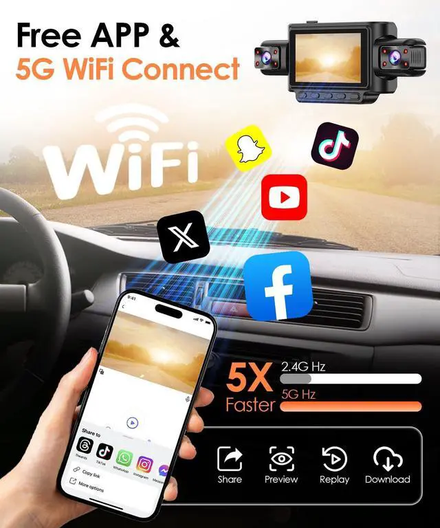 Alt view image 5 of 5 - XGU 4 Channel Dash Cam Front and Rear Inside, 4-Way Car Camera with 8 IR Night Vision, 360 View Full Protection, App Control, Parking Monitor, G-Sensor, Loop Recording, Free 64GB TF Card