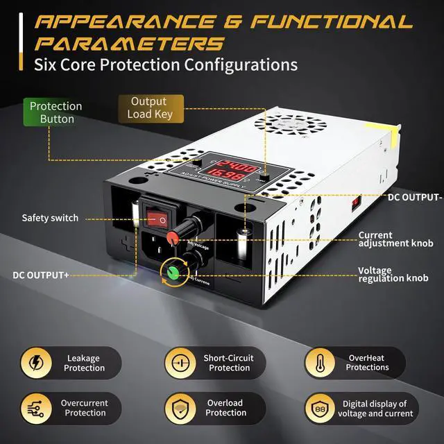 Alt view image 3 of 5 - New Version AC to DC Converter 0-60V 500W Digital Display Power Supply,SMPS 110V/120V to 0-60V 0-8.3A Adjustable Voltage Current Converter Switching DC Transformer Driver Adapter(DC0-60V/0-8.3A/500W)