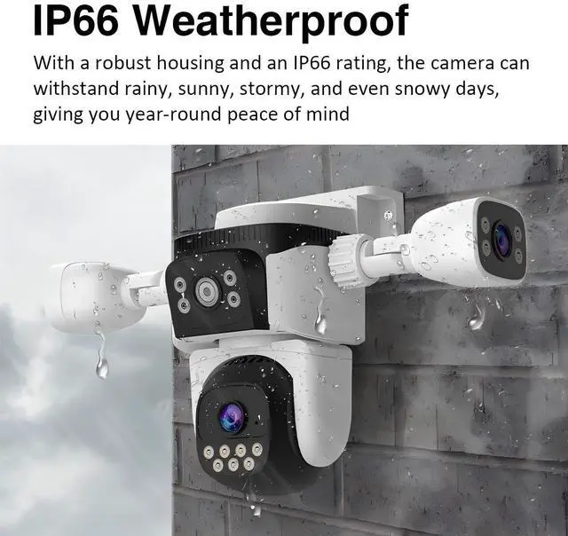 Alt view image 3 of 5 - EVERSECU Triple Lens WiFi PTZ Security Camera, Three Cameras in One, Side Cameras with Adjustable All-Angle Arm, 2K 360 View No Blind Spot, Auto Tracking, Spotlight, 2 Way Audio