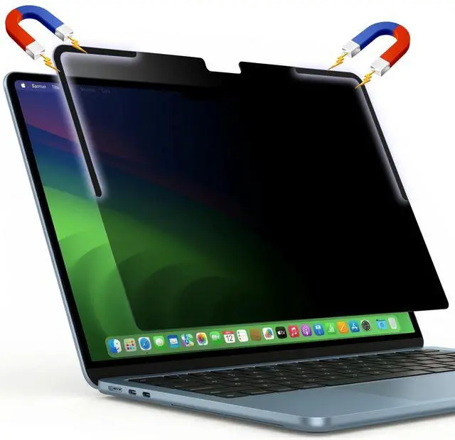 Main image of Afterplug Removable Magnetic Privacy Screen Filter for MacBook Air 15.3 Inch (M2/M3/M4/M5, 2023-2026), L-Shaped Strips for Secure Attachment, Anti-Glare & Blue Light Blocking