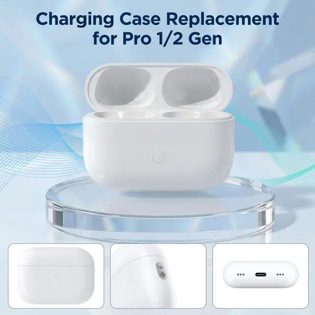 Alt view image 2 of 5 - Wireless Charging Case Compatible for AirPods Pro 1st & 2nd Gen ^^ Replacement Case with USB-C Port, Bluetooth Pairing Sync Button, Fast Charging, Compact Design
