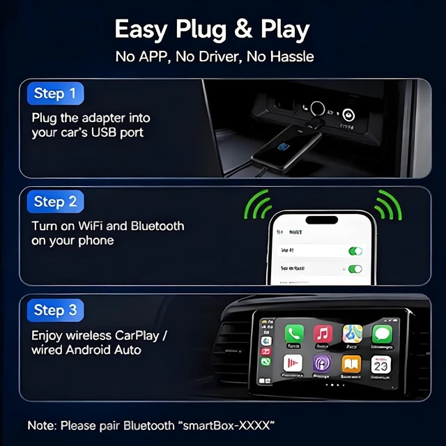 Alt view image 4 of 5 - YSUNZIA 2-in-1 Wireless CarPlay Adapter for iPhone iOS 10+ 2026 Updated, USB-A/Type-C Wired to Wireless CarPlay Dongle with Android Auto Support, Auto Reconnect CarPlay Adapter for Cars