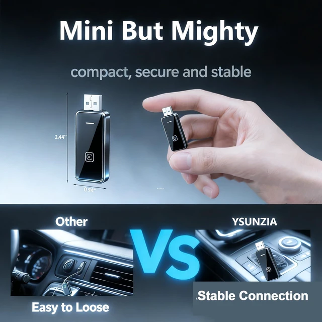 Alt view image 3 of 5 - YSUNZIA 2-in-1 Wireless CarPlay Adapter for iPhone iOS 10+ 2026 Updated, USB-A/Type-C Wired to Wireless CarPlay Dongle with Android Auto Support, Auto Reconnect CarPlay Adapter for Cars