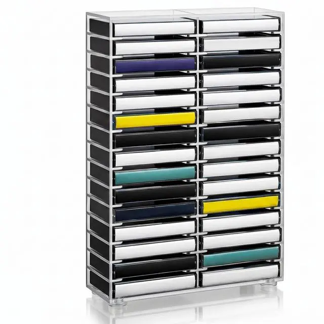 Main image of Junkin 30 Slot Clear Acrylic Cassette Tape Storage Organizers Stackable CD Holder with Rubber Feet, Desktop or Wall Mounted, Ideal for Studio Theatre Room, Collectors