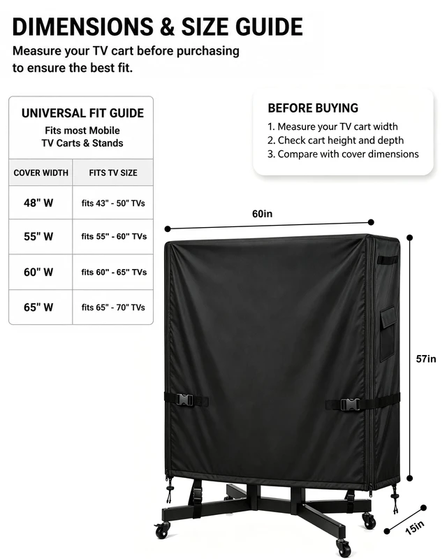 Alt view image 2 of 5 - Rolling TV Stand Cover, Waterproof for 60-65 inch Outdoor TV Cart