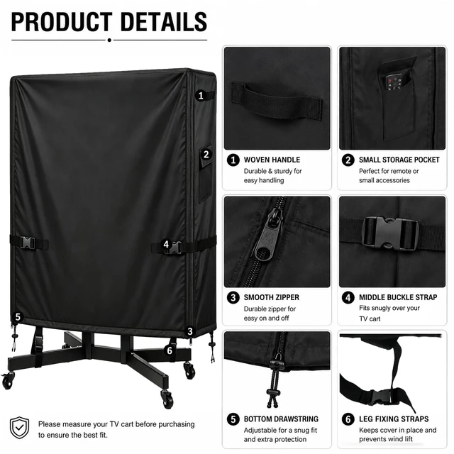 Alt view image 4 of 5 - Rolling TV Stand Cover, Waterproof for 60-65 inch Outdoor TV Cart
