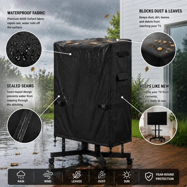Alt view image 5 of 5 - Rolling TV Stand Cover, Waterproof for 60-65 inch Outdoor TV Cart