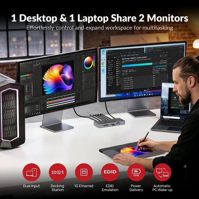 Alt view image 2 of 5 - AV Access KVM Switch 2 Monitors 2 Computers for USB C Laptop Desktop 4K