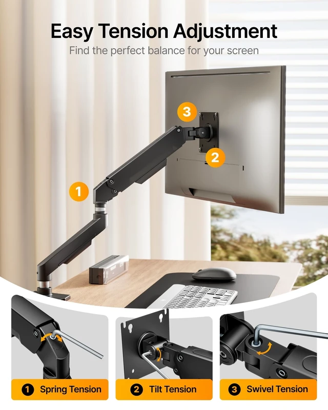 Alt view image 5 of 5 - monTEK Aluminum Single Monitor Arm for 17-32" Screens, Holds 19.8 lbs